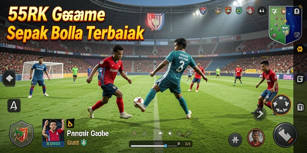 Tampilan gameplay yang mendebarkan dari 55RK, penuh aksi sepak bola.