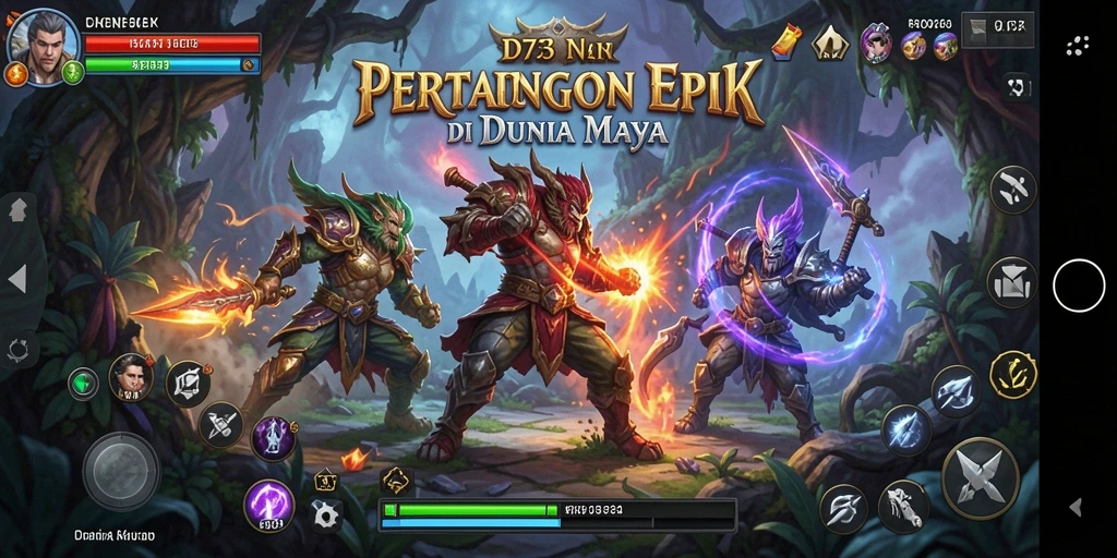 Tangkapan layar gameplay D73 menampilkan pertarungan seru dengan karakter yang kuat.