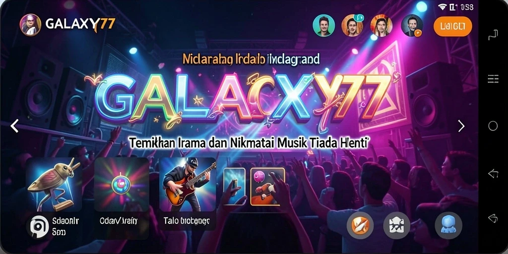 Tampilan gameplay GALAXY77 dengan antarmuka musik yang menarik.