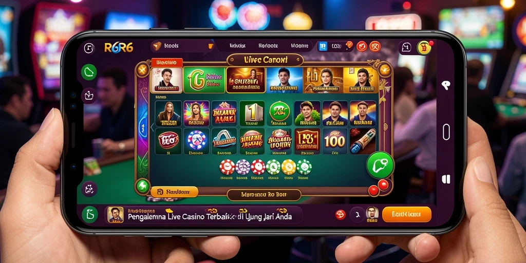 Screenshot R6R6 menampilkan dealer yang ramah dan gameplay Live Casino yang menarik.