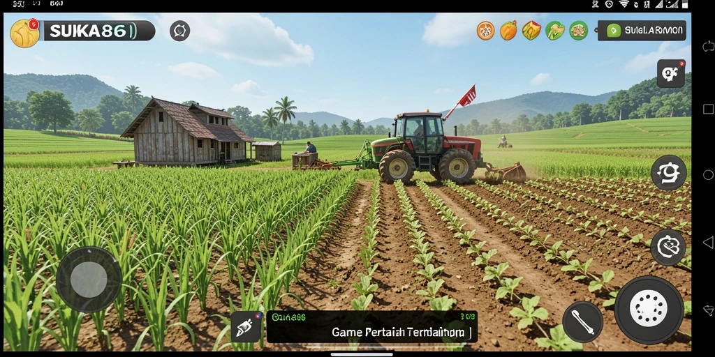 Tampilan menarik dari gameplay Farming di SUKA86, lengkap dengan ladang hijau.